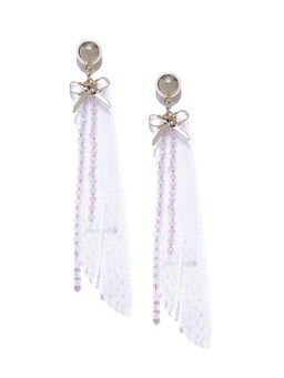 Jewels Galaxy - White Gold Plated Lace Contemporary Drop Earrings