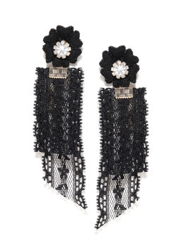 Jewels Galaxy - Black Gold Toned Feather Shaped Drop Earrings