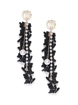 Jewels Galaxy - Black Gold Plated Contemporary Drop Earrings