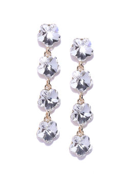 Jewels Galaxy - White Gold Plated Stone Studded Floral Drop Earrings