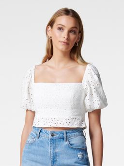 Forever New - Linda Petite Square Neck Broderie Crop Top