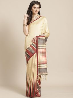 Sareemall - Beige Silk Blend Saree With Unstitched Blouse