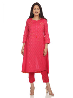 Biba - Pink Printed A-Line Kurta