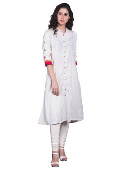 Biba - Off White Solid A-Line Kurta