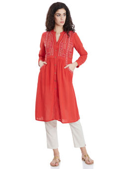 Biba - Red Solid A-Line Kurta
