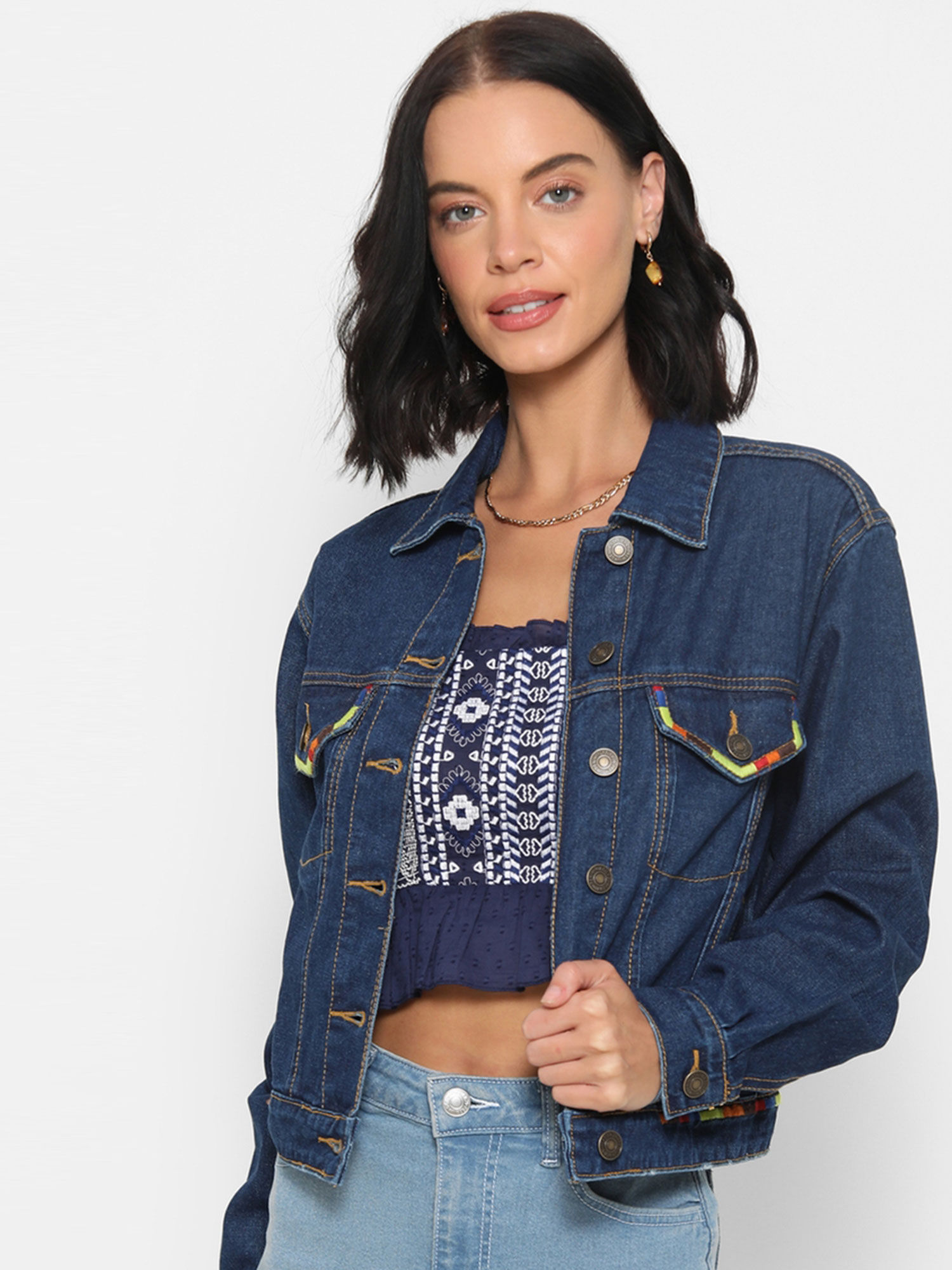 Forever 21 Solid Casual Denim Jacket 