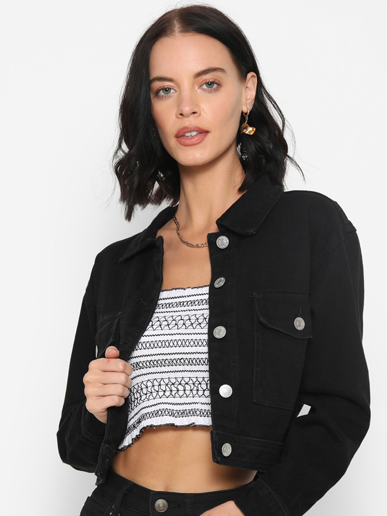 Forever 21 Solid Cropped Denim Jacket 