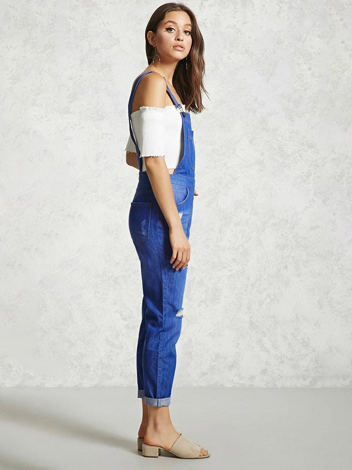 Buy Forever 21 Solid Distressed Denim 