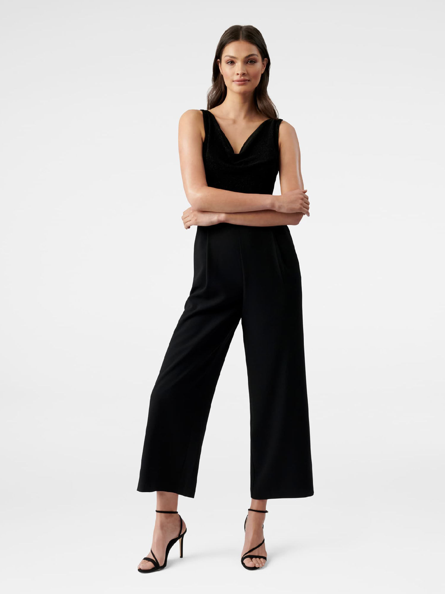 Ivana Petite Glitter Cowl Neck Jumpsuit 