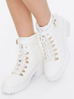 Forever 21 - Quilted Ankle White Heel Boots