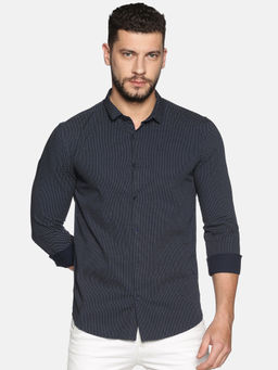 SHOWOFF - Cotton Navy Blue Micro Print Printed Slim Fit Shirt