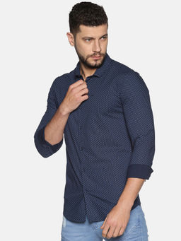 SHOWOFF - Cotton Blue Micro Print Printed Slim Fit Shirt