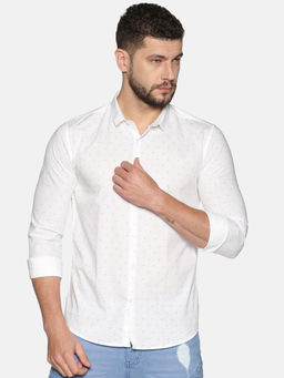 SHOWOFF - Cotton White Micro Prints Printed Slim Fit Shirt