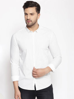 SHOWOFF - Men's Cotton White Printed Slim Fit Shirt