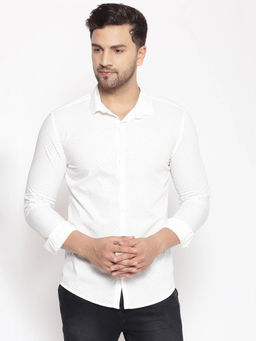 SHOWOFF - Men's Cotton White Printed Slim Fit Shirt