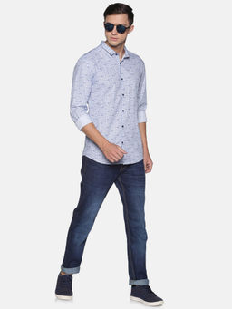 SHOWOFF - Men's Cotton Casual Blue Printed Slim Fit Shirt