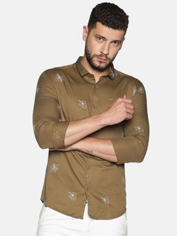 SHOWOFF - Cotton Green Floral Printed Slim Fit Shirt
