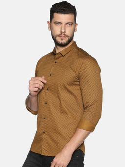 SHOWOFF - Cotton Khaki Micro Print Printed Slim Fit Shirt