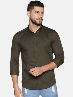 SHOWOFF - Cotton Green Micro Print Printed Slim Fit Shirt