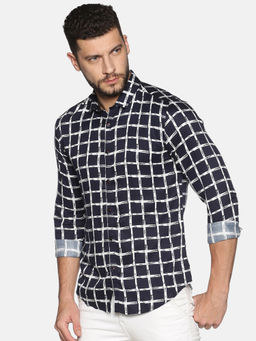 SHOWOFF - Cotton Navy Blue Checks Printed Slim Fit Shirt