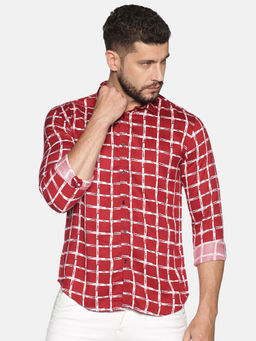 SHOWOFF - Cotton Red Checks Printed Slim Fit Shirt