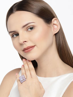 Accessher - White Silver Toned Handcrafted Square Shaped Finger Ring