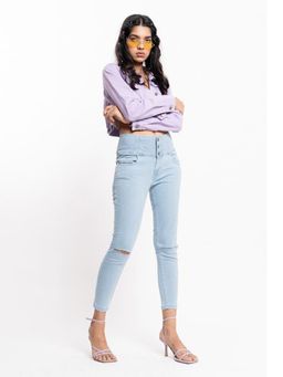 FREAKINS - Light Blue Ripped Broadbelt Skinny Jeans