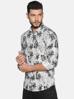 SHOWOFF - Cotton White And Black Abstract Printed Slim Fit Shirt