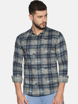 SHOWOFF - Cotton Blue Typography Printed Slim Fit Shirt