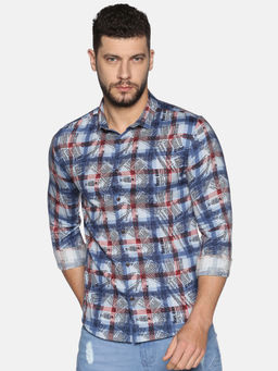 SHOWOFF - Cotton Blue Typography Printed Slim Fit Shirt