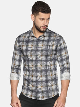SHOWOFF - Cotton Grey Typography Printed Slim Fit Shirt
