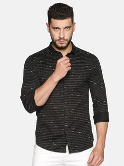 SHOWOFF - Cotton Black Typography Printed Slim Fit Shirt