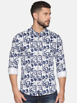SHOWOFF - Cotton White Graphic Printed Slim Fit Shirt