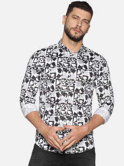 SHOWOFF - Cotton White Graphics Printed Slim Fit Shirt