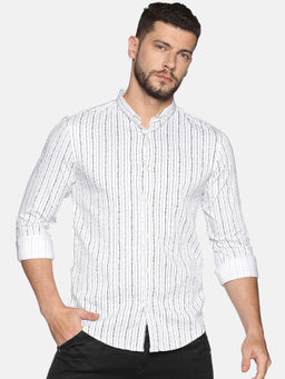 SHOWOFF - Cotton White Stripe Printed Slim Fit Shirt