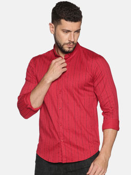 SHOWOFF - Cotton Red Stripe Printed Slim Fit Shirt