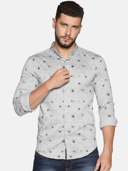 SHOWOFF - Cotton Grey Dots Printed Slim Fit Shirt