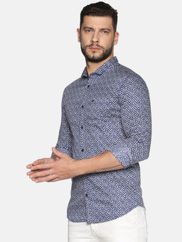 SHOWOFF - Cotton Blue Micro Prints Printed Slim Fit Shirt