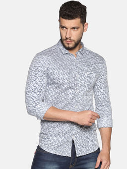 SHOWOFF - Cotton White Micro Prints Printed Slim Fit Shirt