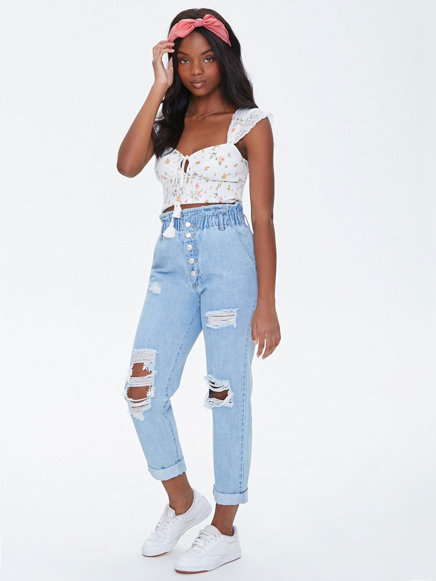 Forever 21 Jeans And Jeggings Buy Forever 21 Light Blue Distressed Paper Bag Jeans Online Nykaa Fashion