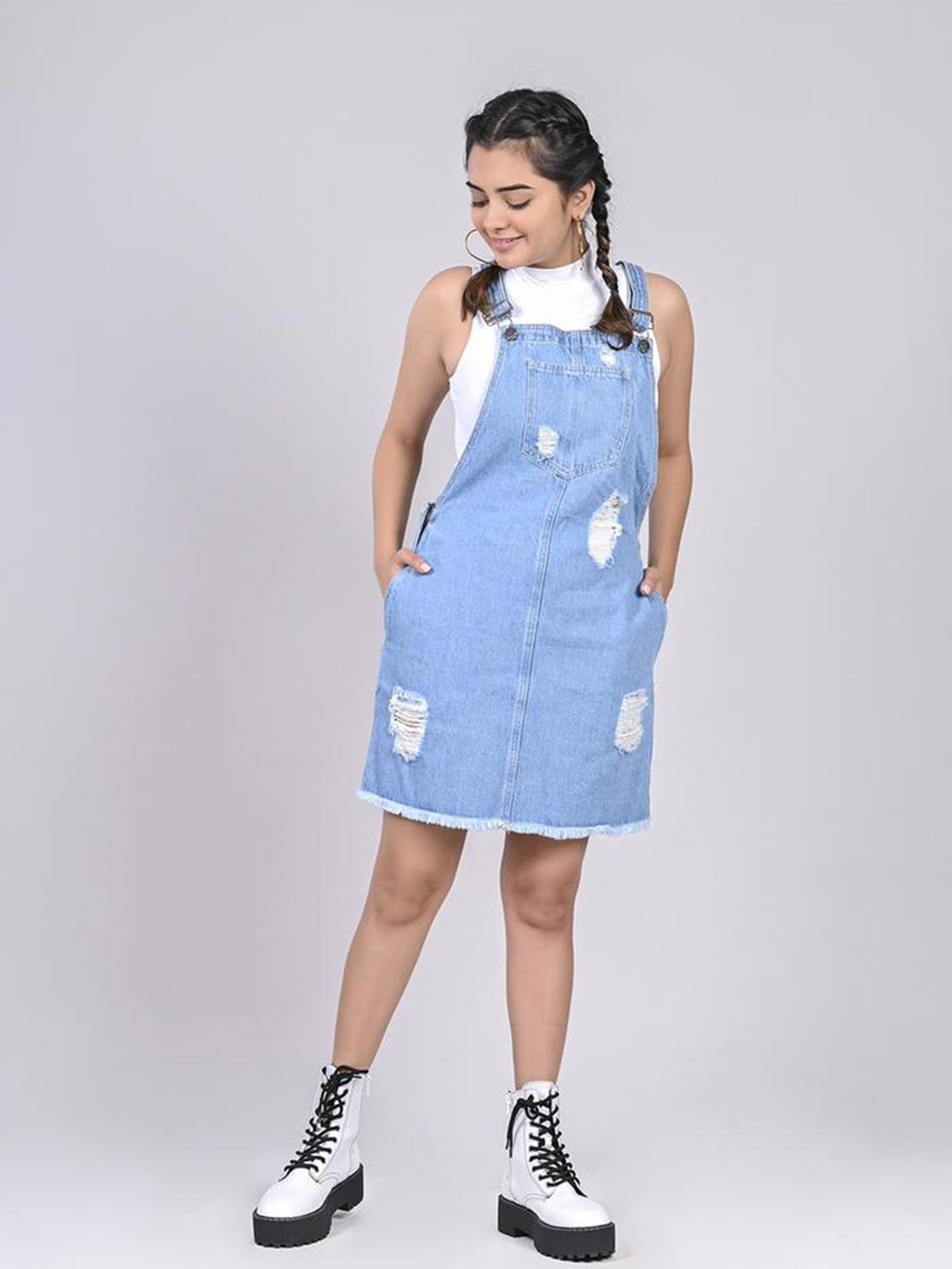 Distressed Denim Dungaree 