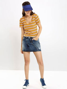 FREAKINS - Dark Blue Pleated Denim Skirt