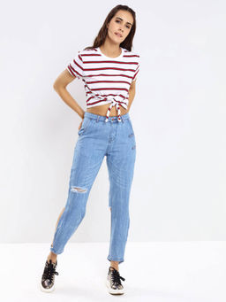 FREAKINS - Light Blue Back Cut Slim Fit Denim Jeans