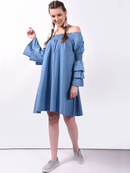 FREAKINS - Off Shoulder Layered Sleeve Dress