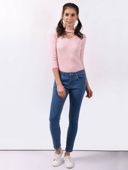 FREAKINS - Mid Blue Denim Slim Fit Ankle Length Jeans