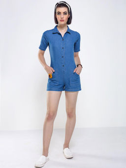 FREAKINS - Mid Blue Denim Jumpsuit Dungaree