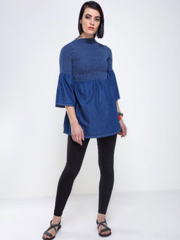 FREAKINS - Dark Blue Denim Flared Top