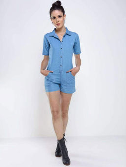 FREAKINS - Light Blue Denim Short Playsuit