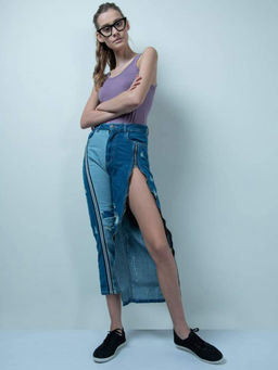 FREAKINS - Asymmetrical Denim Slim Fit High Waist Jeans