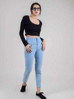 FREAKINS - Light-Blue Broad Belt Skinny Fit Jeans